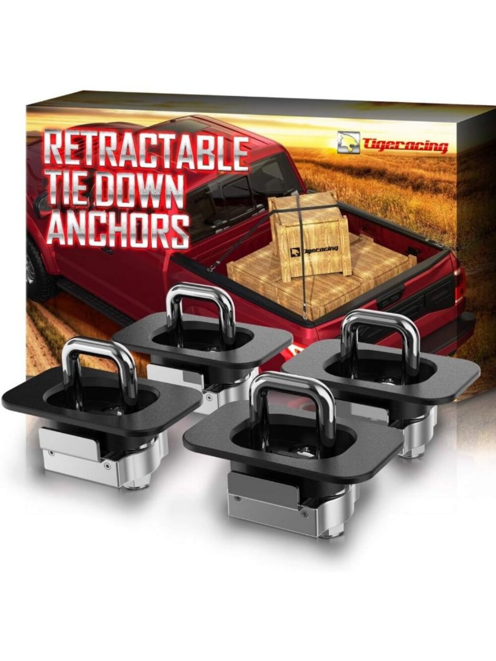 Retractable Tie Down Anchors for Trucks, 3000LBS Capacity, 4-Pack, Fits